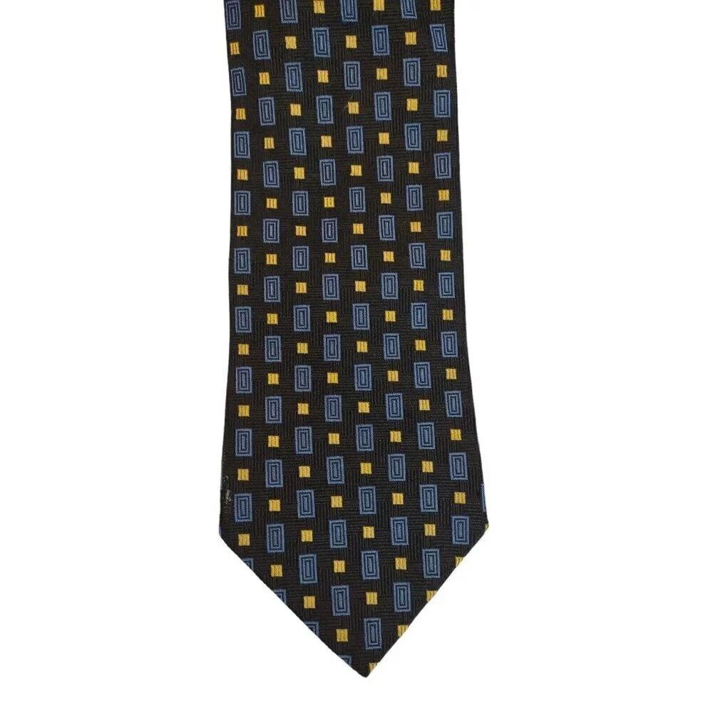 Baradello Como Italy 100% Silk Neck Tie Men's Blue Gold Squares Classic